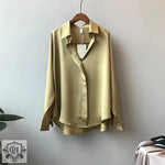 Spring Elegant Satin Shirt Women Long Sleeved Shirt Loose Solid Color Shirt - Quality Home Clothing| Beauty