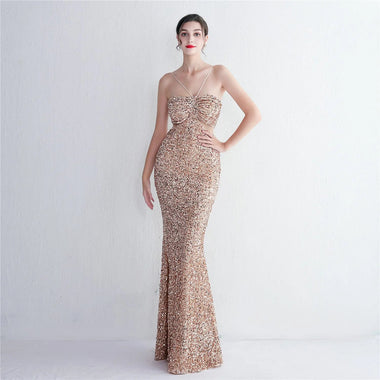 Bottom Sequin Suspender Party Sequined Dress Long Banquet Slim Fit Evening Dress Elegant - Quality Home Clothing| Beauty