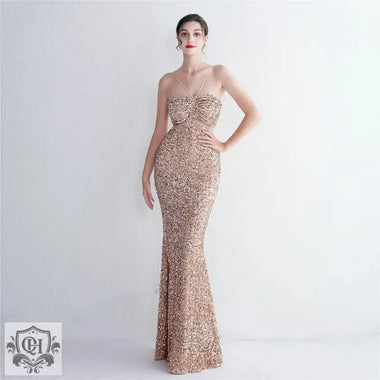 Bottom Sequin Suspender Party Sequined Dress Long Banquet Slim Fit Evening Dress Elegant - Quality Home Clothing| Beauty