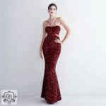 Bottom Sequin Suspender Party Sequined Dress Long Banquet Slim Fit Evening Dress Elegant - Quality Home Clothing| Beauty