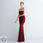 Bottom Sequin Suspender Party Sequined Dress Long Banquet Slim Fit Evening Dress Elegant - Quality Home Clothing| Beauty