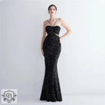 Bottom Sequin Suspender Party Sequined Dress Long Banquet Slim Fit Evening Dress Elegant - Quality Home Clothing| Beauty