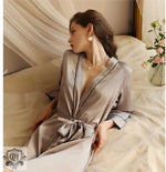 Secret Love Orange Spring Summer Women Imitated Silk Pajamas Sexy Cardigan Hotel Nightgown Bathrobe Home Wear - Quality Home Clothing| Beauty