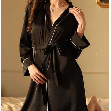 Secret Love Orange Spring Summer Women Imitated Silk Pajamas Sexy Cardigan Hotel Nightgown Bathrobe Home Wear - Quality Home Clothing| Beauty