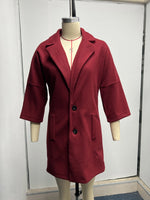 Button Collared Woolen Coat - Autumn Elegance - QH Clothing