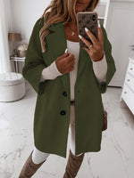 Button Collared Woolen Coat - Autumn Elegance - QH Clothing