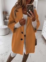 Button Collared Woolen Coat - Autumn Elegance - QH Clothing