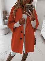 Button Collared Woolen Coat - Autumn Elegance - QH Clothing