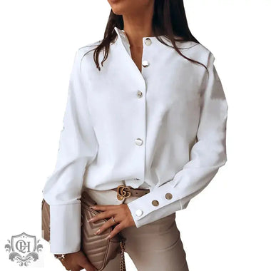 Spring Women Clothing Shirt Button Solid Color Office round Neck Shirt - Quality Home Clothing| Beauty