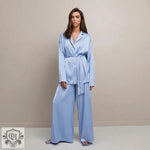 Light blue satin pajama set from the Elegant Tie Up Silk Pajama Set collection