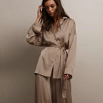 Autumn Pajamas Two Piece Nightgown Trousers Comfortable Breathable Artificial Silk Simple French Pajamas Women - Quality Home Clothing| Beauty