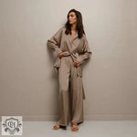 Beige satin Elegant Tie Up Silk Pajama Set showcasing luxurious silk pajamas