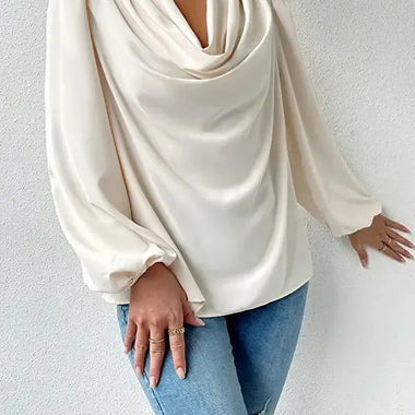 Long Sleeved Shirt Loose Draped V neck Top T shirt Women Clothing - Quality Home Clothing| Beauty