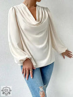 Long Sleeved Shirt Loose Draped V neck Top T shirt Women Clothing - Quality Home Clothing| Beauty