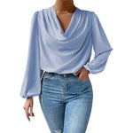 Long Sleeved Shirt Loose Draped V neck Top T shirt Women Clothing - Quality Home Clothing| Beauty