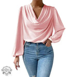 Long Sleeved Shirt Loose Draped V neck Top T shirt Women Clothing - Quality Home Clothing| Beauty