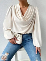 Long Sleeved Shirt Loose Draped V neck Top T shirt Women Clothing - Quality Home Clothing| Beauty