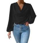 Long Sleeved Shirt Loose Draped V neck Top T shirt Women Clothing - Quality Home Clothing| Beauty