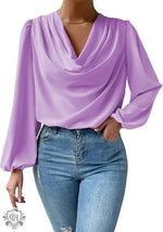 Long Sleeved Shirt Loose Draped V neck Top T shirt Women Clothing - Quality Home Clothing| Beauty