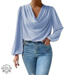 Long Sleeved Shirt Loose Draped V neck Top T shirt Women Clothing - Quality Home Clothing| Beauty