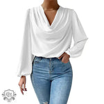 Long Sleeved Shirt Loose Draped V neck Top T shirt Women Clothing - Quality Home Clothing| Beauty