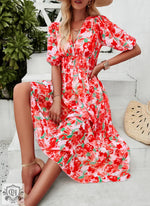 Printed V-Neck Maxi Dress - QH Clothing