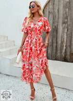 Printed V-Neck Maxi Dress - QH Clothing