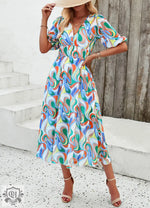 Printed V-Neck Maxi Dress - QH Clothing