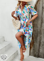 Printed V-Neck Maxi Dress - QH Clothing