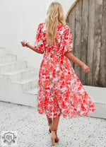 Printed V-Neck Maxi Dress - QH Clothing