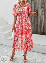 Printed V-Neck Maxi Dress - QH Clothing