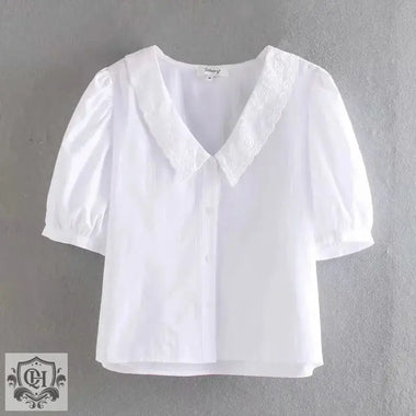 Eyelet Embroidered Collar French Shirt - Quality Home Clothing| Beauty