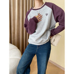 Contrast Raglan Love Pullover - QH Clothing