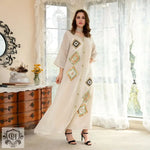 Muslim Cotton Linen Four Sides Sequin Embroidery Floral  Skin Color Loose Version Gown - Quality Home Clothing| Beauty