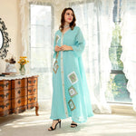 Muslim Cotton Linen Four Sides Sequin Embroidery Floral  Skin Color Loose Version Gown - Quality Home Clothing| Beauty