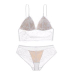 Embroidery Lace Wireless Bra Set - Clothing