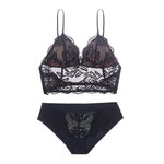 Embroidery Lace Wireless Bra Set - S / Black-Backless - Clothing