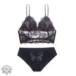 Embroidery Lace Wireless Bra Set - S / Black-Backless - Clothing