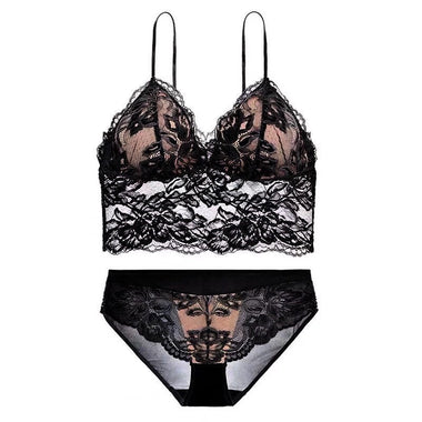 Embroidery Lace Wireless Bra Set - Clothing