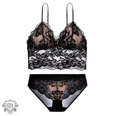 Embroidery Lace Wireless Bra Set - Clothing