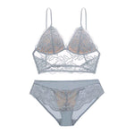 Embroidery Lace Wireless Bra Set - S / Gray Blue-Backless - Clothing