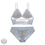 Embroidery Lace Wireless Bra Set - S / Gray Blue-Backless - Clothing