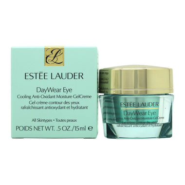 Estée Lauder DayWear Cooling Eye Gel Cream in teal jar and mint box for bright eyes