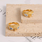 18K gold exaggerated personalized owl inlaid with zircon design simple style ring - QH Clothing