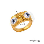 18K gold exaggerated personalized owl inlaid with zircon design simple style ring - QH Clothing