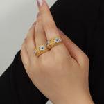 18K gold exaggerated personalized owl inlaid with zircon design simple style ring - QH Clothing