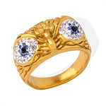 18K gold exaggerated personalized owl inlaid with zircon design simple style ring - QH Clothing