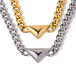 18k gold exaggerated triangle design necklace with Cuban chain - QH Clothing