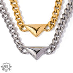 18k gold exaggerated triangle design necklace with Cuban chain - QH Clothing