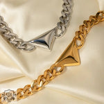 18k gold exaggerated triangle design necklace with Cuban chain - QH Clothing